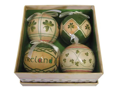 Irish Shamrock Designed Christmas Baubles Set of 4 G074G-4