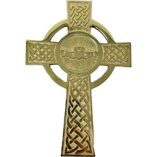 Claddagh Celtic Cross Brass Wall Hanging Decor in Antique Brass on DublinGift in House Decor