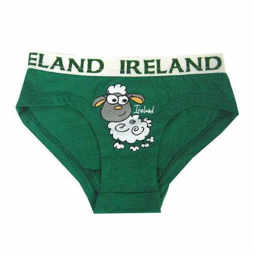 Kids Green Cotton Briefs with Irish Sheep Design