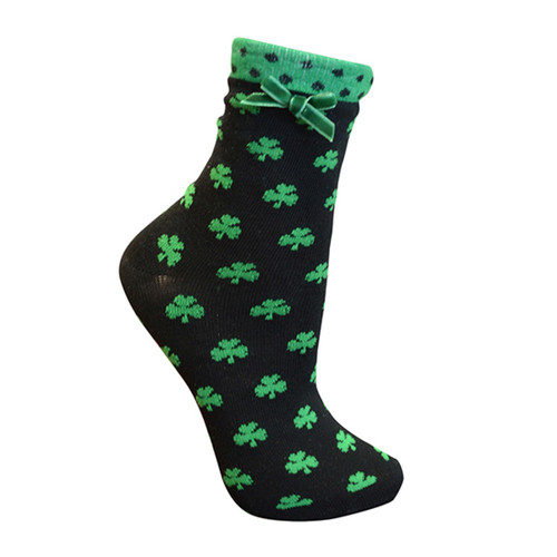 Green/Black Shamrock Ankle Socks DublinGiftCompany.com