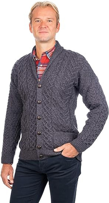 Men's Merino Aran Shawl Neck Cardigan