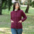 Ladies Aran Button Cardigan ML115 Red Velvet SAOL Knitwear Side View