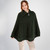 ML161-102 Aran Cable Knit Cowl Neck Poncho Army Green
