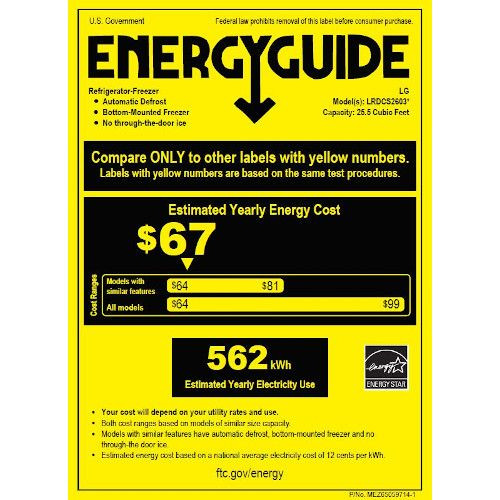 LG 26 cu. ft. Bottom Freezer Refrigerator - LRDCS2603S