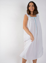 Nicola Sleeveless Nightdress with Blue Ribbon