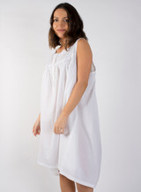 Amanda Buttoned Nightdress with Lavender Ribbon