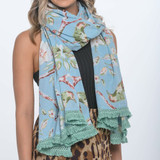 Blossom Sky Blue Large Scarf/Sarong  (Minimum of 2)