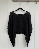 Mesh Linen Poncho - in Black