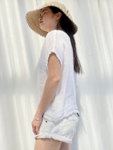 Carina Mesh Linen Top - in White