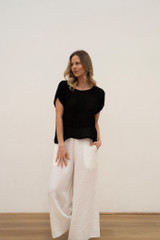 Carina Mesh Linen Top - in Black
