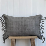 Tussar Wild Silk Cushion Cover Braided Fringes - Grey