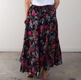 Black Bird Print Skirt with Lining