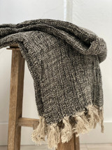 Audrey Heavy Throw- Natural & Black-Mesh Stonewashed 100% Linen 130x190cm