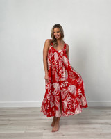 Leaf Red Frilled Hem Dress