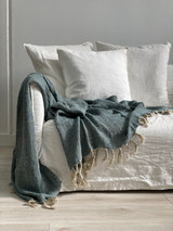 Audrey Linen Throw Celestial Blue + Natural