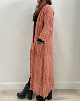 Audrey Long Linen Cardigan Rust & Natural