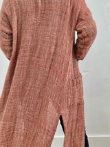 Audrey Long Linen Cardigan Rust & Natural