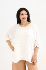 Bella Elasticated Sleeves Top White Combo