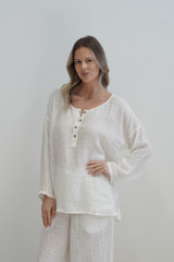 Cecilia Buttoned Top Cloud White