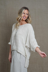 Greta Wide Sleeve Buttoned Top Natural Combo