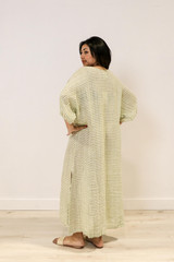 Rosa Elasticated Sleeve Kaftan White/Green Stripe