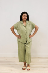 Tilly Linen 3/4 Pants Chambray Green