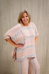 Luna Oversized Top Pink/Grey Stripes