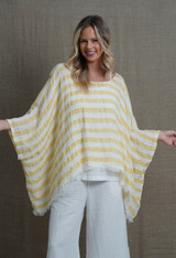 Alice Fringed Poncho Top - Lemon & White Stripes