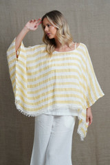 Alice Fringed Poncho Top - Lemon & White Stripes