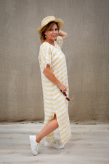 Gemma Fringed Dress Lemon & White Stripes