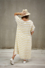 Gemma Fringed Dress Lemon & White Stripes