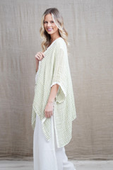 Carmen Linen Cardigan Green & White Stripe