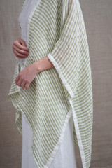 Carmen Linen Cardigan Green & White Stripe