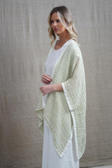 Carmen Linen Cardigan Green & White Stripe