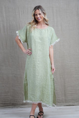 Gemma Fringed Dress  Chambray Green