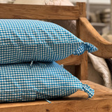 S/2 Turquoise Check Frilled Cotton Pillowcases