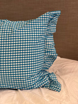 S/2 Turquoise Check Frilled Cotton Pillowcases