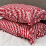 S/2 Red Check Frilled Cotton Pillowcases