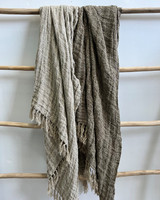 Felix Knotted Fringe Linen Throw Natural & Charcoal Woven