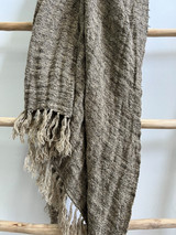 Felix Knotted Fringe Linen Throw Natural & Charcoal Woven
