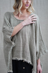 Liza Fringed Poncho Top Olive