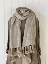 Petra Linen Fringed Scarf Bone