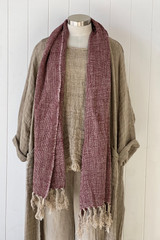 Petra Linen Fringed Scarf Burgundy