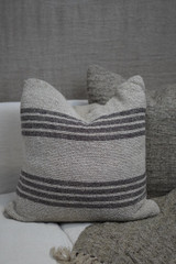 Jacob Linen Cushion Cover with Button Closure Charcoal Stripe 60x60cm 