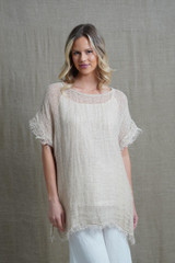 Lucia Fringed Top Linen Brown/Natural