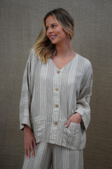 Andrea Jacket  with 2 Front Pockets Stripes Taupe