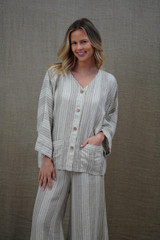 Andrea Jacket  with 2 Front Pockets Stripes Taupe
