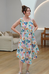 Blue Leaf Print Bias Cut Dress