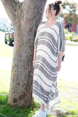 Rosa Elasticised Sleeves Kaftan Black & White Sripes