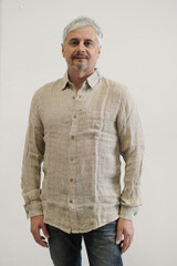 Mark Long Sleeve Shirt Natural Mesh Linen